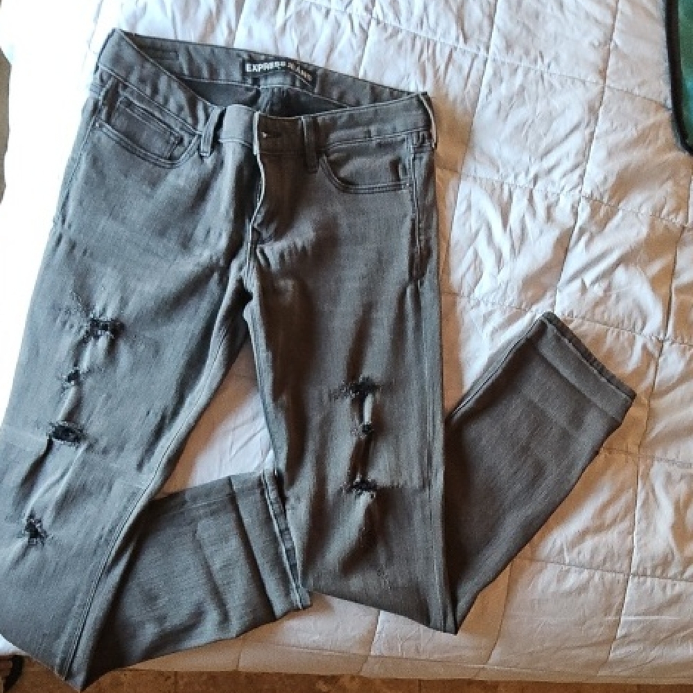 Express Distressed Gray Jeans Skinny Mia Midrise